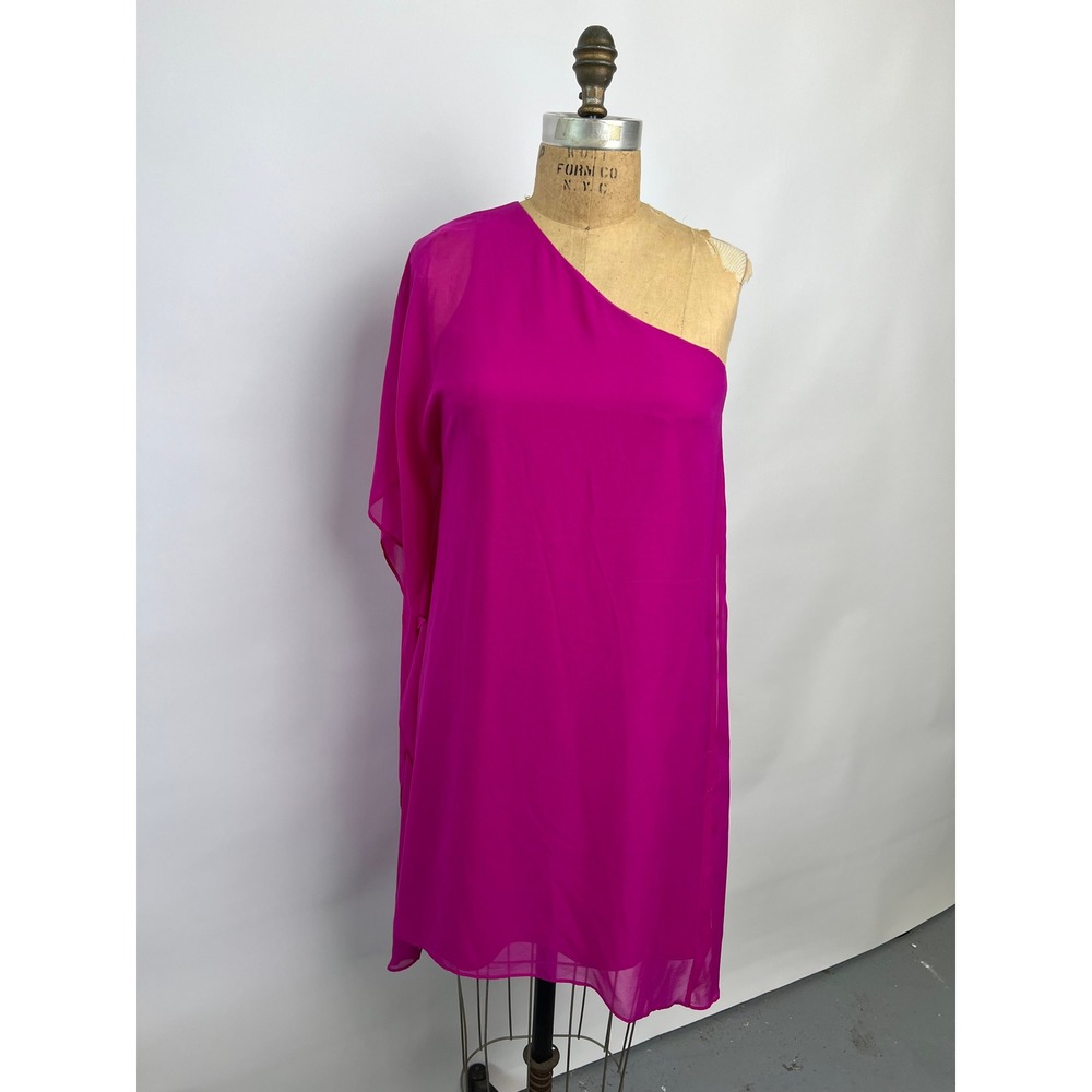 BCBGMAXAZRIA Magenta Pink 100% Silk One Shoulder Draped Mini Dress XS
